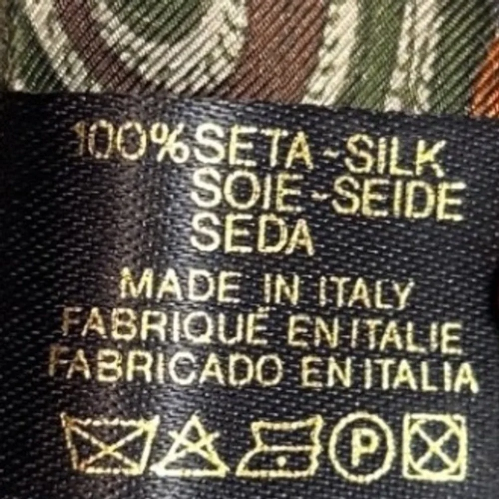 Reversible Wool Silk Scarf Made in Italy Floral Paisley‎ Green Orange Luxury
